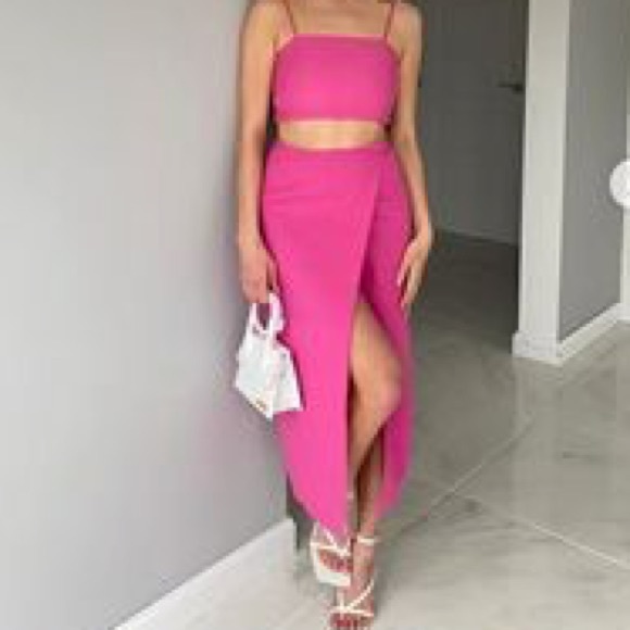 NWT- Zara Linen Blend Pink Wrap Skirt - Picture 2 of 5